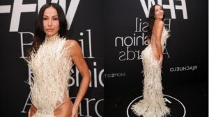 Sabrina Sato rouba a cena com vestido cavado em evento de moda em São Paulo