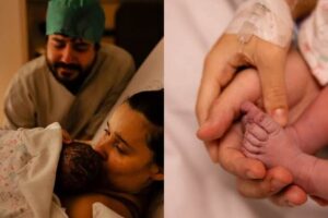 Thati Lopes e George Sauma recebem filha Elisa com parto na banheira hospitalar