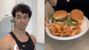Victor Alexandre, filho de Carla Perez, revela receita de hambúrguer fitness que parece comum mas não é