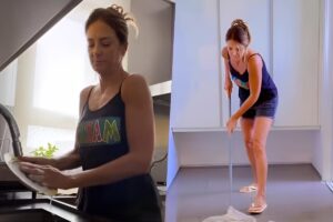 Ticiane Pinheiro faz faxina em casa e revela segredo bem-estar