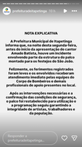 Susto! Estrutura cai durante show de Amado Batista na festa junina da Bahia