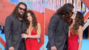 Jason Momoa e Adria Arjona trocam beijos apaixonados em première de ‘Supergirl’