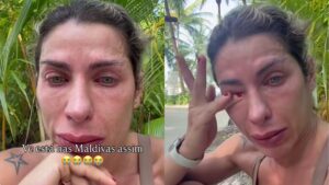 Ana Paula Minerato chora nas Maldivas por não saber andar de bicicleta