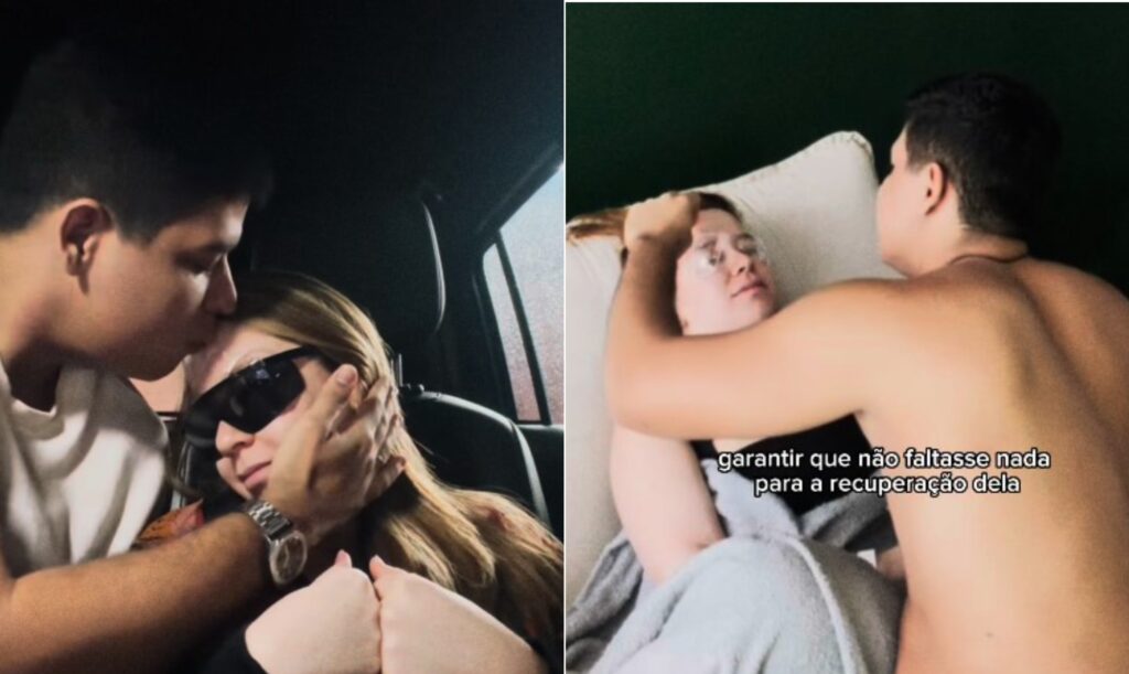 Ex-BBB Guilherme se derrete cuidando da esposa após cirurgia nos olhos