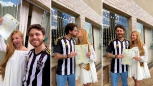 Gustavo Tubarão se casa com Jade Sales de camisa de time e bomba na web!