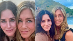 Jennifer Aniston e Courteney Cox curtem verão europeu em iate na Espanha