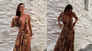 Mariana Goldfarb arrasa com decote poderoso em viagem pela Espanha