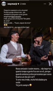 Neymar explica por que foi o único convidado de preto no casamento de Medina