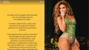 Shakira exalta seleção da Colômbia após eliminação na Copa do Mundo