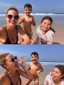 Debby Lagranha aproveita dia de praia com os filhos e emociona: ‘Temos uns aos outros’