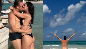 Fábio Porchat se joga na praia com a noiva e derrama romantismo
