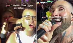 Adam Levine pega celular de fã durante show do Maroon 5 no Rock in Rio