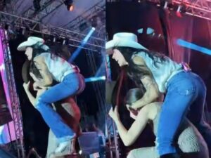 Ana Castela cai e leva prefeita junto durante show em Presidente Venceslau; veja o momento!