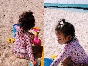 Helena, filha de Neymar e Amanda Kimberlly, aproveita praia paradisíaca na Coreia do Sul em viagem mãe e filha