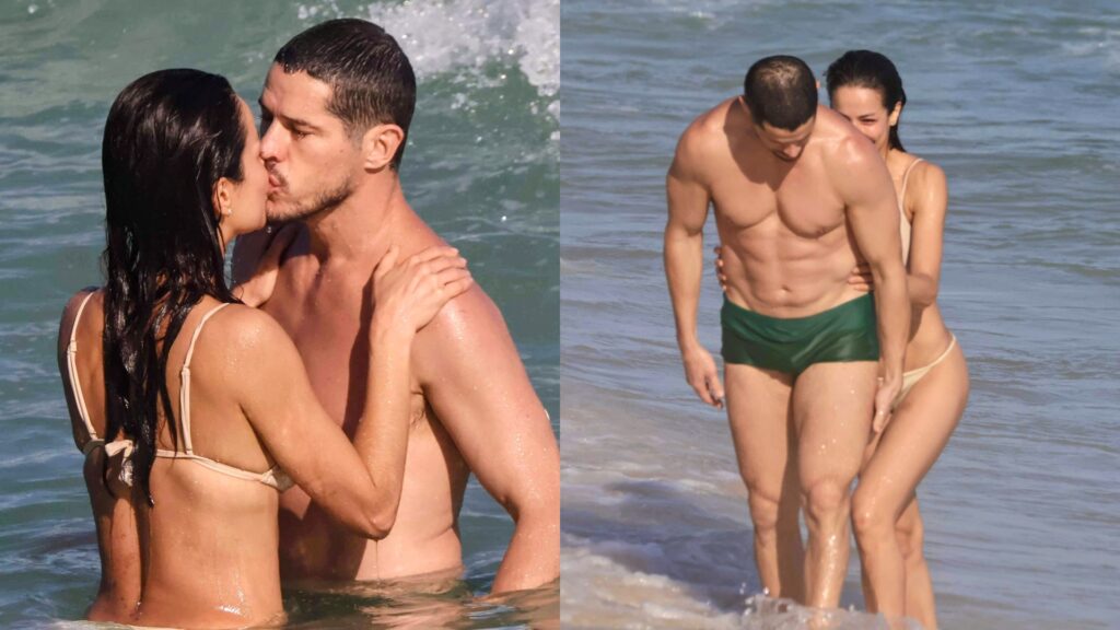 José Loreto e Nanda Marques trocam beijos apaixonados em dia de praia no Rio de Janeiro