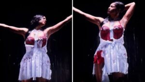 Vestido de Olivia Rodrigo “derrete” em chuva artificial na estreia da The Unraveled Tour