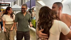 Paolla Oliveira e Diogo Nogueira aparecem soltinhos em gravação e fãs já pedem volta do romance