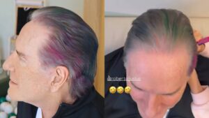 Roberto Justus pinta cabelo de verde e rosa e brinca: ‘Se não sair, o que vai acontecer?’