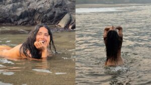Salma Hayek completa 60 anos e choca internet com corpão em foto nua na praia
