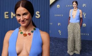 Shailene Woodley causa polêmica com look ‘diferentão’ no Emmy: calça, luva e camiseta Balenciaga