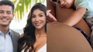 Arthur Aguiar e Jheny Santucci recriam momento especial: filho Gabriel sente irmã na barriga
