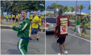 Bolsonarista Acorrenta Homem Negro com Adesivo do PT em Ato de Flávio no Rio