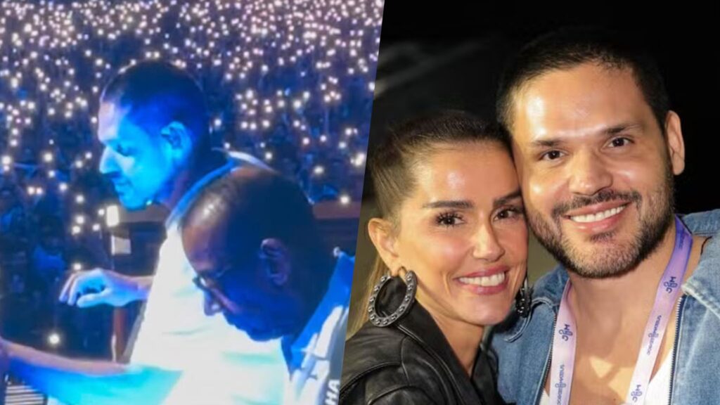 Deborah Secco se derrete pelo noivo em show de Jorge Ben Jor