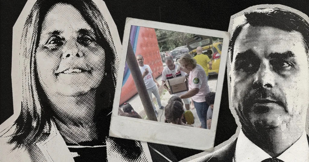 Deputada ré por envolvimento com milícia faz campanha para Flávio Bolsonaro doando presentes a crianças