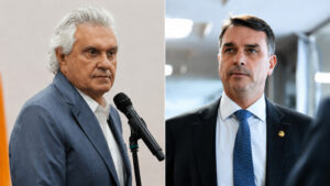 Flávio Bolsonaro chega a Goiânia em busca de apoio de Caiado para o segundo turno