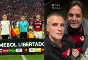 Giovanna Ewbank surta ao ver os filhos em campo no jogo do Flamengo
