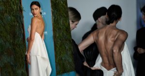 Irina Shayk impressiona com costas definidas em evento de moda em Nova York