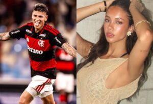 Jorge Carrascal, do Flamengo, oficializa romance com modelo brasileira Evellin Nicomedes
