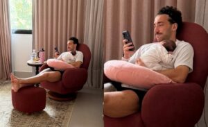 Léo Ortiz faz fofura ao cuidar da filha recém-nascida e esposa se derrete com momento