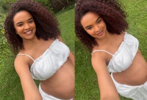 Lucy Ramos exibe barriguinha de gravidez em reta final e brinca com tamanho da filha