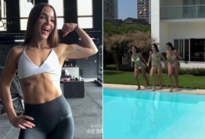 Mel Maia exibe músculos na academia e aproveita piscina: ‘Treinar pra não endoidar’