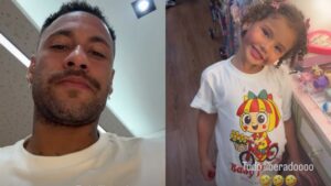 Neymar curte momento descontraído com as filhas Mavie e Mel