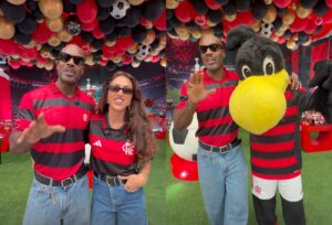 Rafael Zulu e Aline Becker promovem festão de 5 anos do filho com tema Flamengo