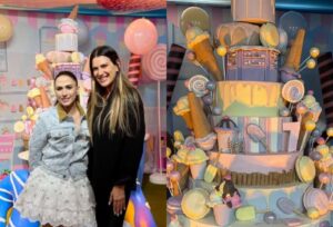 Tata Werneck celebra os 7 anos da filha Clara Maria com festa temática de mundo doce
